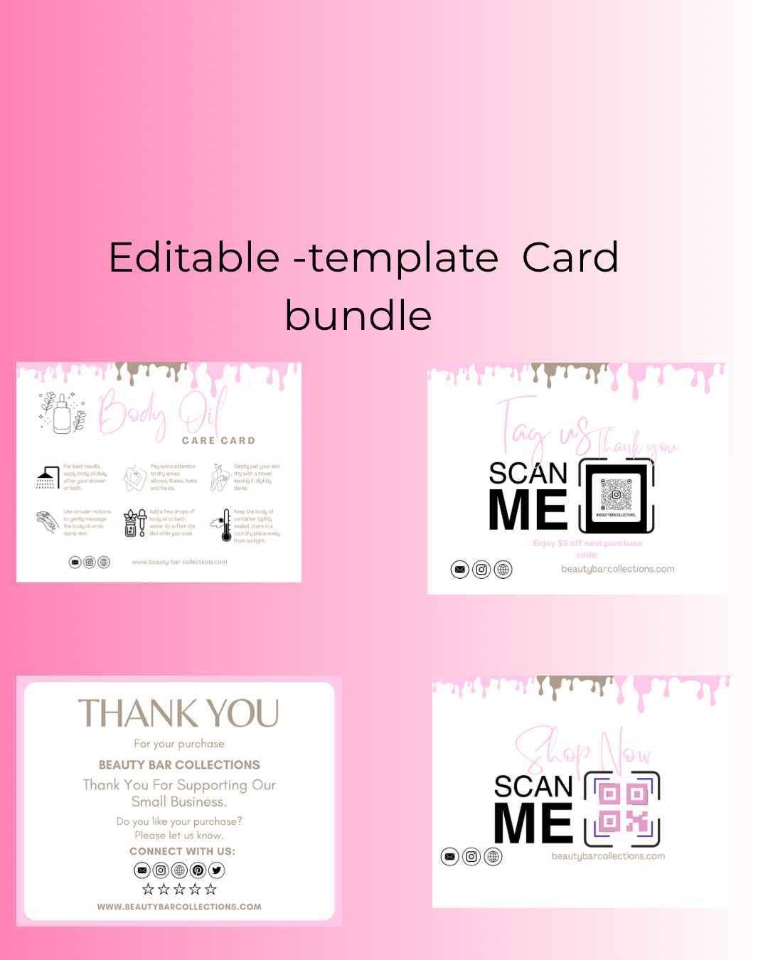 Editable Tagus card , body oil care card and shop now card bundle
