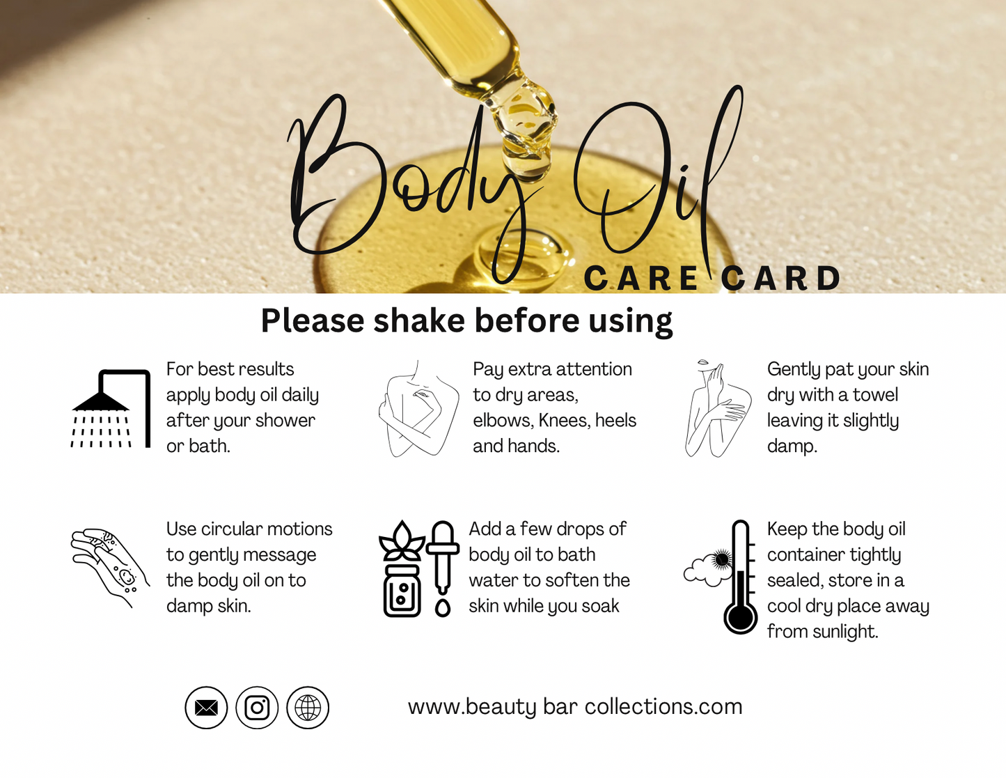 Editable body oil care card